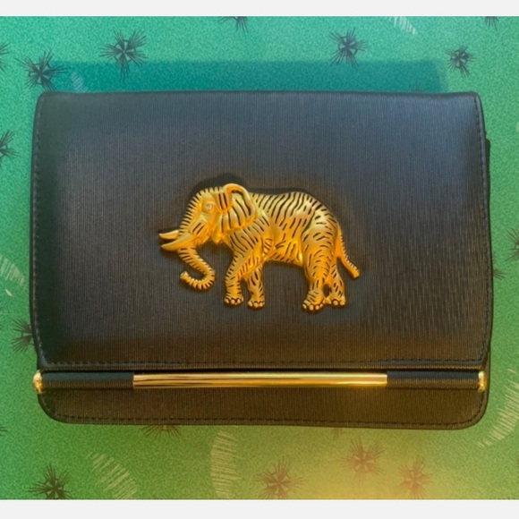 NEW NIMA Vintage 80s Crossbody Black Purse with Gold Tone Elephant Mob Wife - Picture 1 of 7